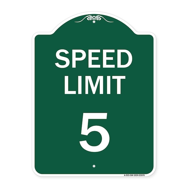 Signmission Speed Regulation Sign Speed Limit 5 Mph, Green & White Aluminum Sign, 18" x 24", GW-1824-22876 A-DES-GW-1824-22876 - main